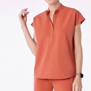 FIGS Rafaela Large Scrub Top Tech Collection Burnt orange spiced cider ember